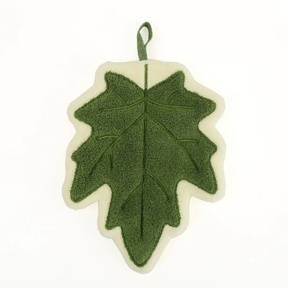 New Cartoon Leaf Hand Towel Coral Velvet Thickened Kitchen Handkerchief Absorb Water Hanging Hand Wipe Kitchen