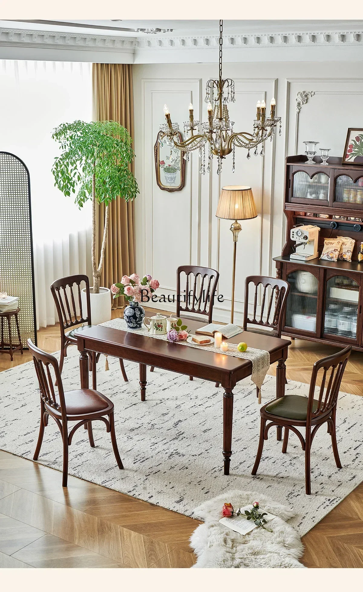 NEW Retro style dining table full solid wood French medieval solid wood rectangular household table and chair combination