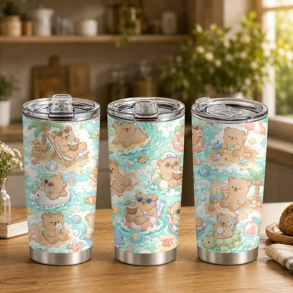 

Cute Little Bear Vacuum Flasks 20oz Double Wall Coffee Tumbler Insulated Cup For Hot And Cold Drinks