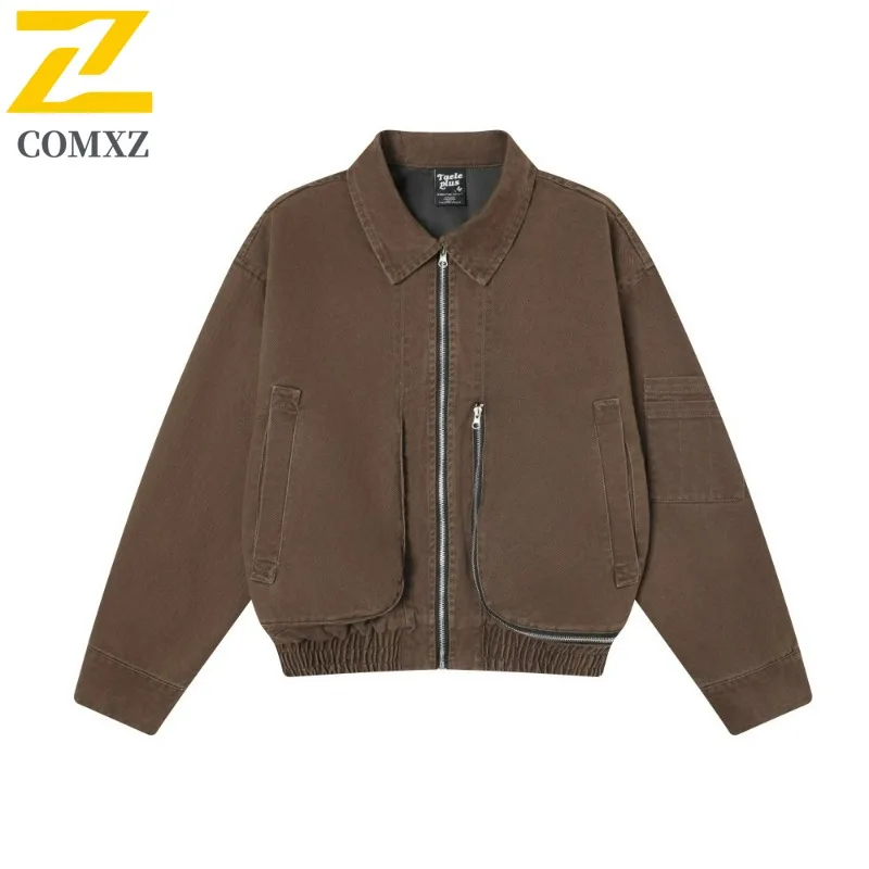 

COMXZ Мужская джинсовая мужская одежда Куртки Gorpcore Корейский модный Vibe Кемпинг Путешествия Гоночная куртка Повседневная прогулка Высококачественное дизайнерское пальто