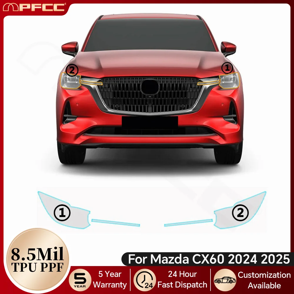 

For Mazda CX60 CX-60 2024 2025 Car Headlight Rearview B C Pillars TPU Paint Protection Film Pre-cut PPF Clear Bra Anti-scratch