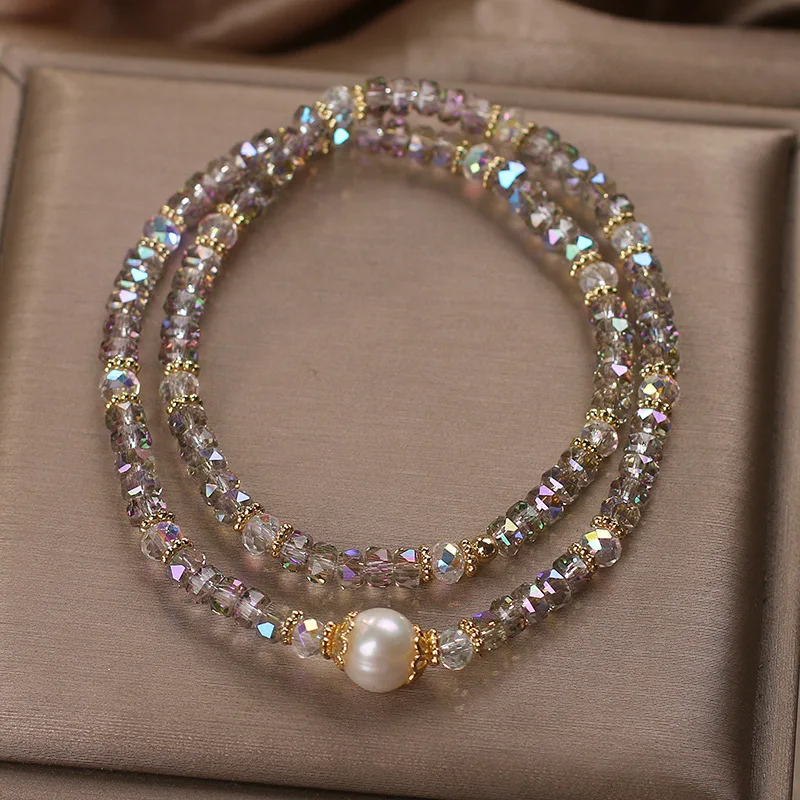High-end niche colorful crystal bracelet women's light luxury fashion double-circle winding crystal bracelet