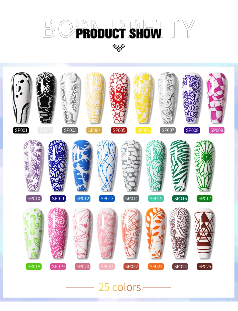 BORN PRETTY 10 ml Stempel-Nagellack, Gelb, Schwarz, Weiß, Gold, für Nagelkunst, Stempelplatten, Drucklack, DIY-Design-Lack – Detail 3