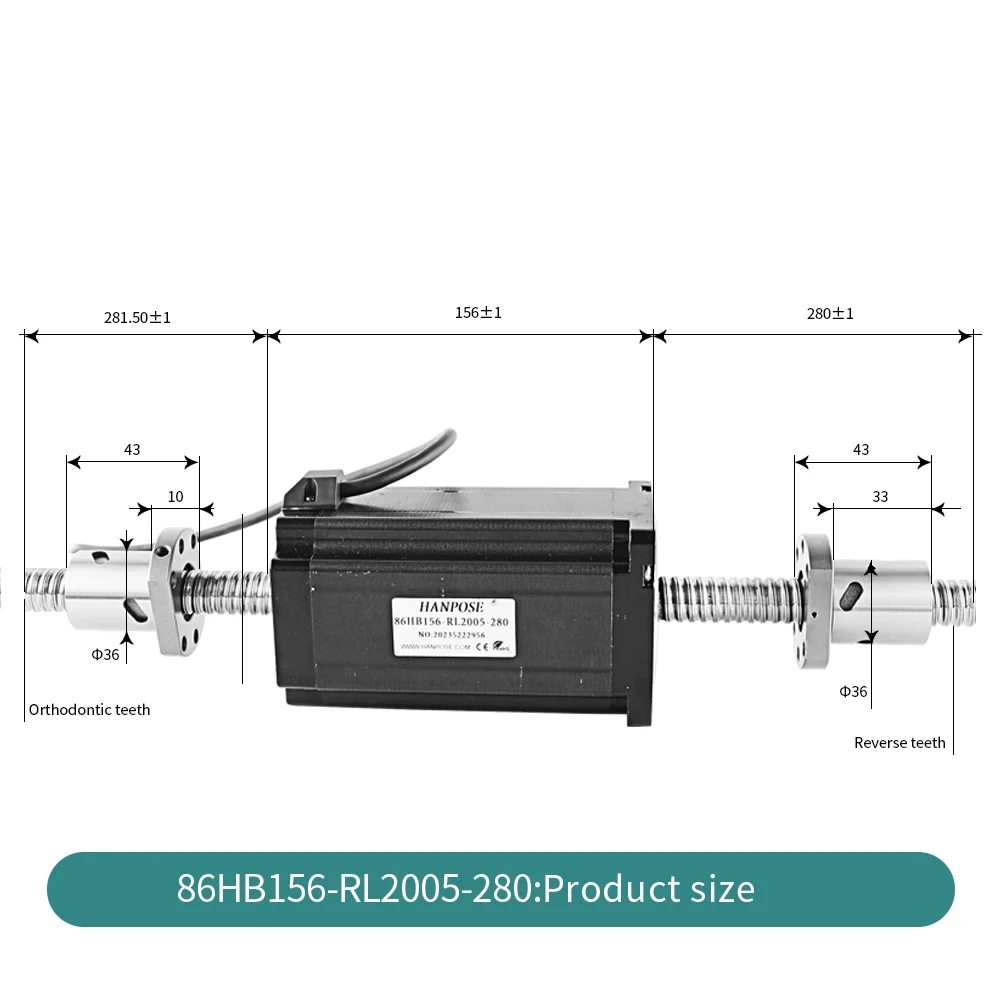 Front and rear tooth ball screw integrated stepper motor 86HB156-RL2005 4.0A 12Nm CNC milling machine front and rear tooth balls