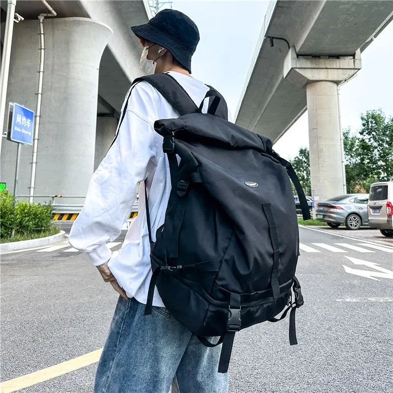 Retro Design Mens Backpack Travel Urban Backpacks Lightweight Nylon Schoolbag Solid Unisex Laptop Rucksack Hiking Sport Bagpack