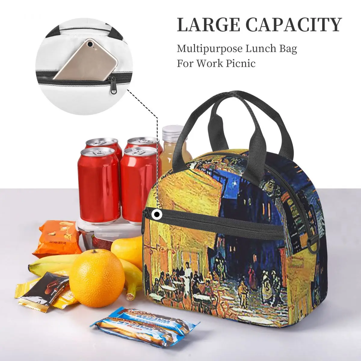Vincent Van Gogh - The Cafe Terrace On The Place De Forum Insulated Lunch Bag for Kids School Cooler Thermal Box Lunch Boxes - view 5