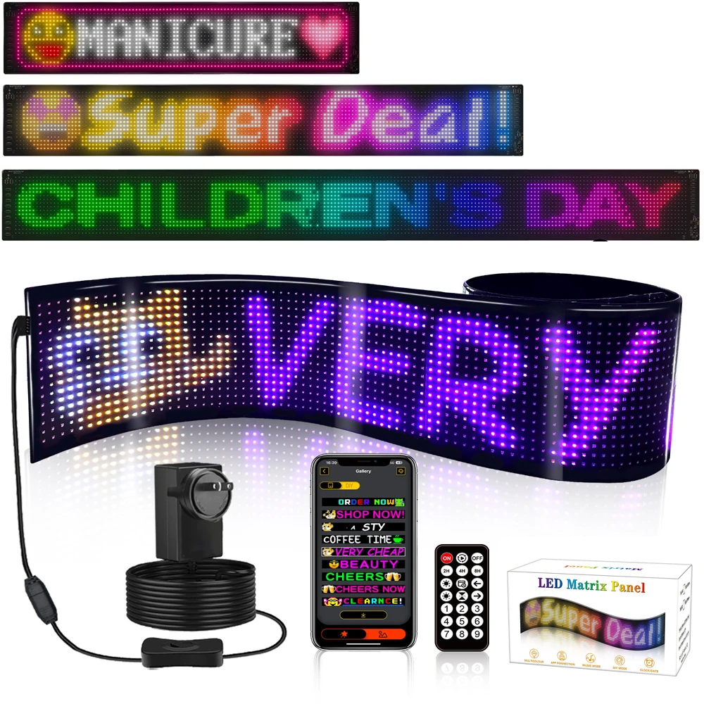 Car LED Matrix Pixel Panel RGB Lighting Graffiti Scrolling Text Board Windshield Advertising Screen APP Control Bluetooth USB 5V