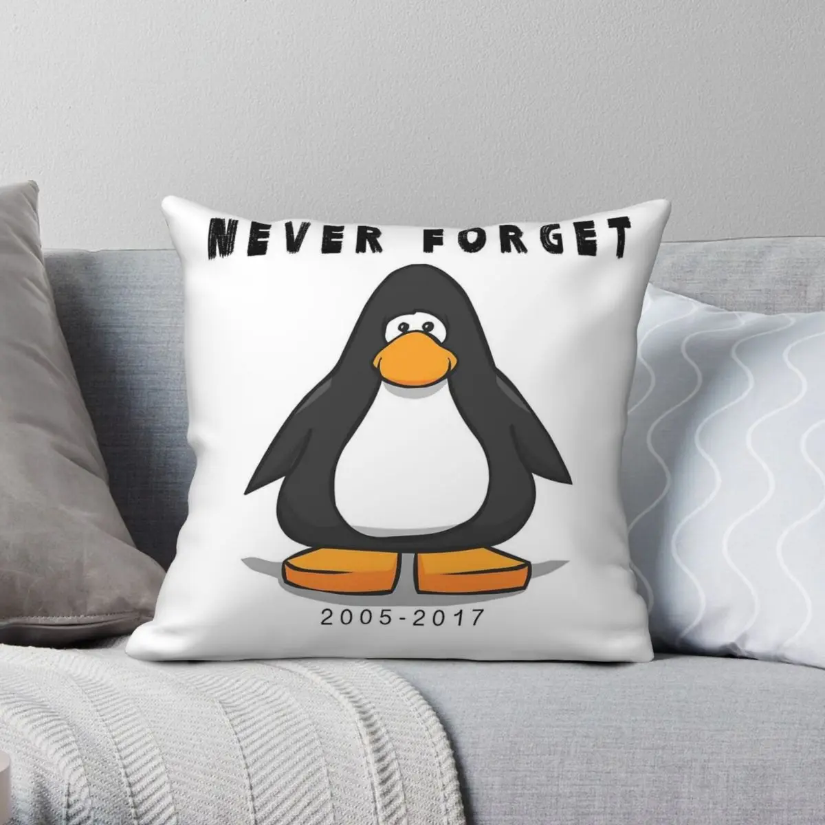 Club Penguin Never Forget Square Pillowcase Polyester Linen Velvet Pattern Zip Decor Room Cushion Cover 45x45