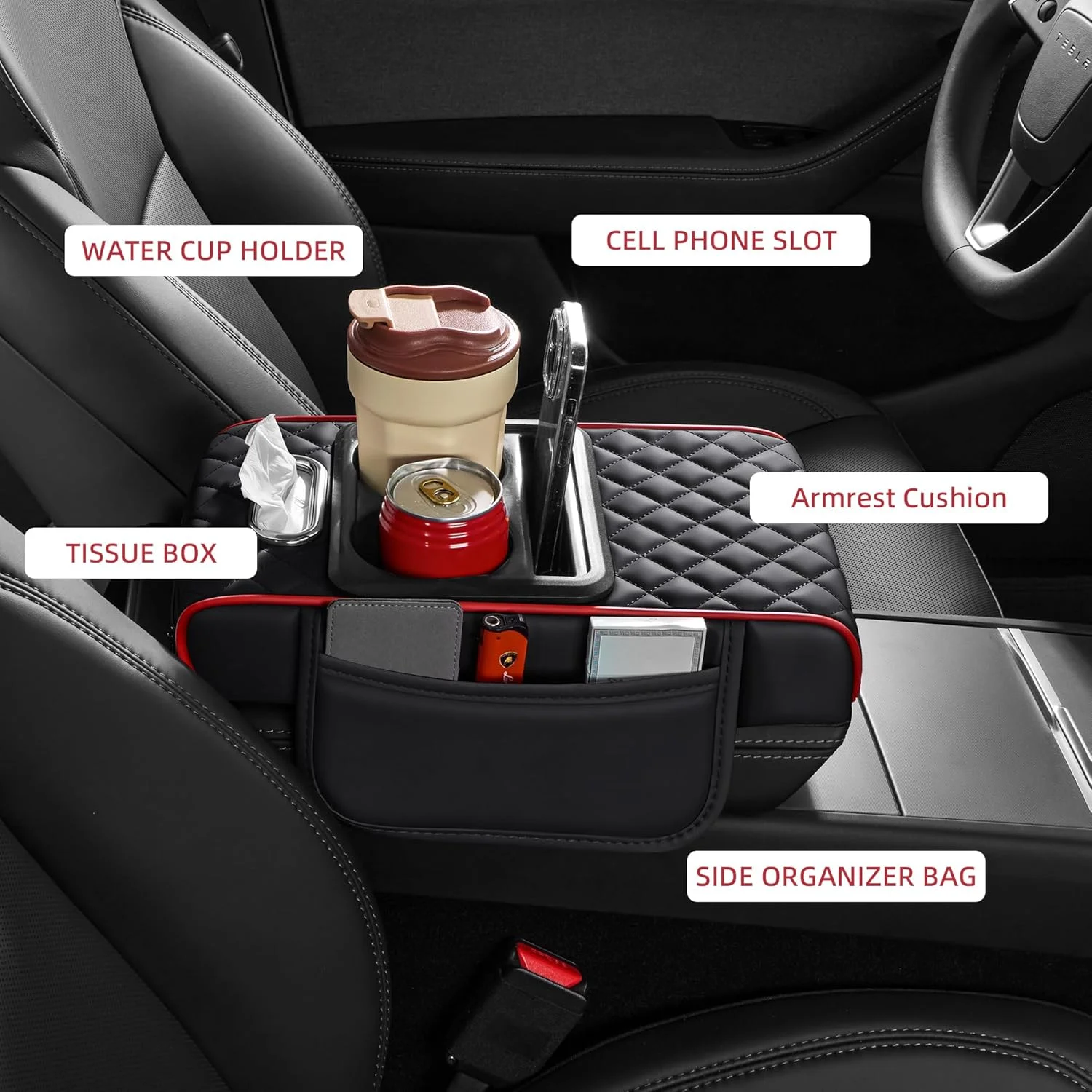 Center Console Organizer with Cup Holder Car Armrest Storage Box Armrest Heightening Cushion Pad for Car Interior Auto Accessory image 2