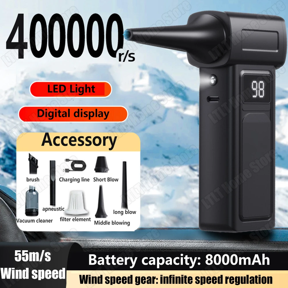 

High Wind Power Blower 400000 RPM TurboFan Brushless Motor Violent Fan Leaf Blower 8000mAh Battery for Outdoor Camping