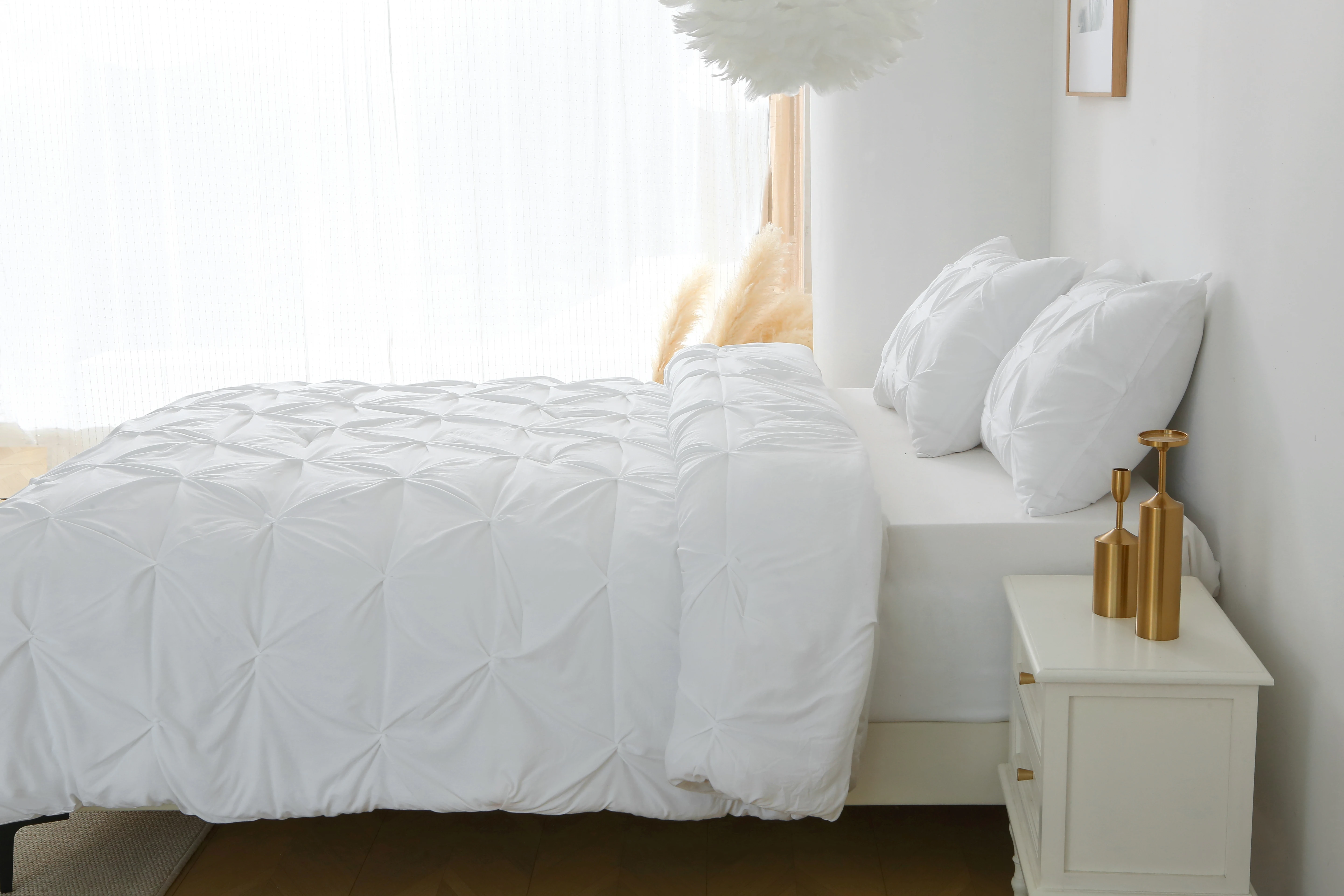 Ensemble de literie Pintuck King Comforter, 1 couette en duvet et 2 taies d'oreiller, blanc, 3 pièces