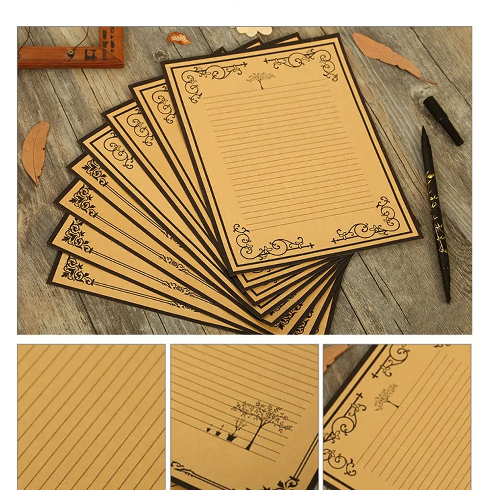 

Invitations 8Pcs/set Lace Side Retro Design Kraft Paper Vintage Lined Stationery Paper Letter Paper Letter Pad Writing Letters