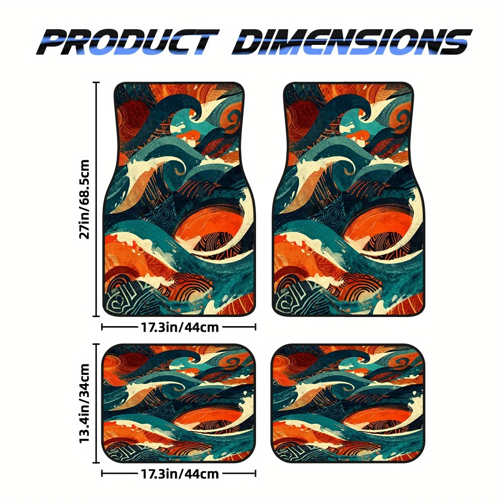 Set Of 4 Car Floor Mats Featuring An Easy-To-Clean Design And An Abstract Ocean Tribal Wave Pattern, Perfect For Trucks Or Cross