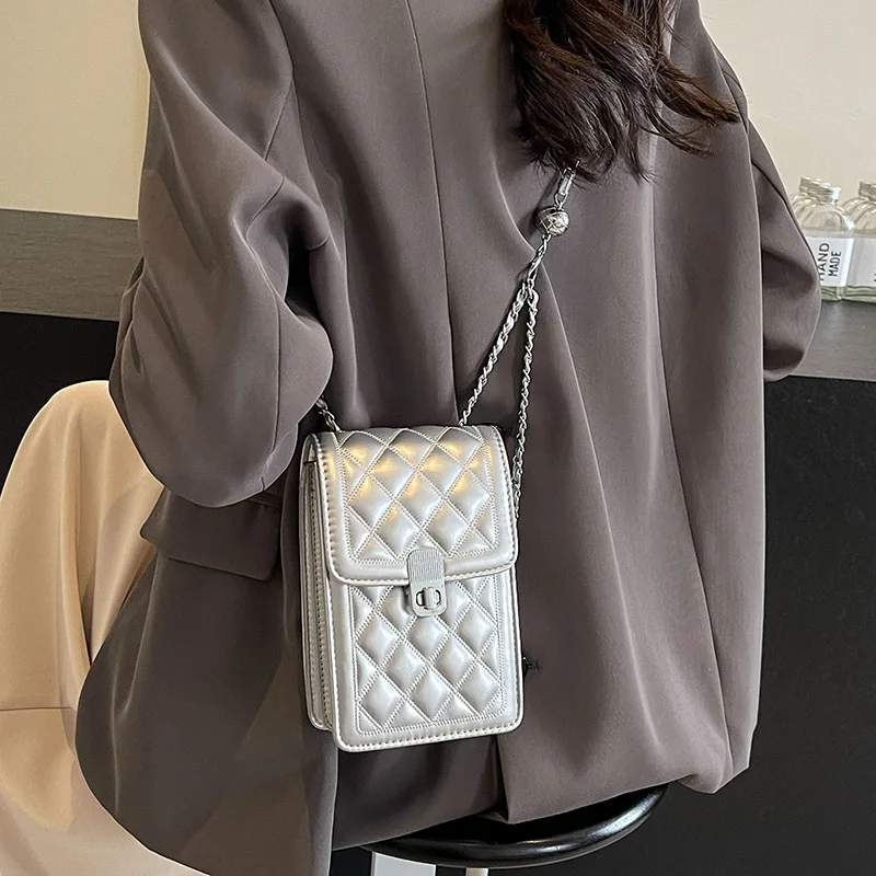 Ins Stylish Diamond Lattice Mini Chain Bag for Women 2024 Fashion Mobile Phone Bags  Luxury Crossbody Purse Small Designer Bags