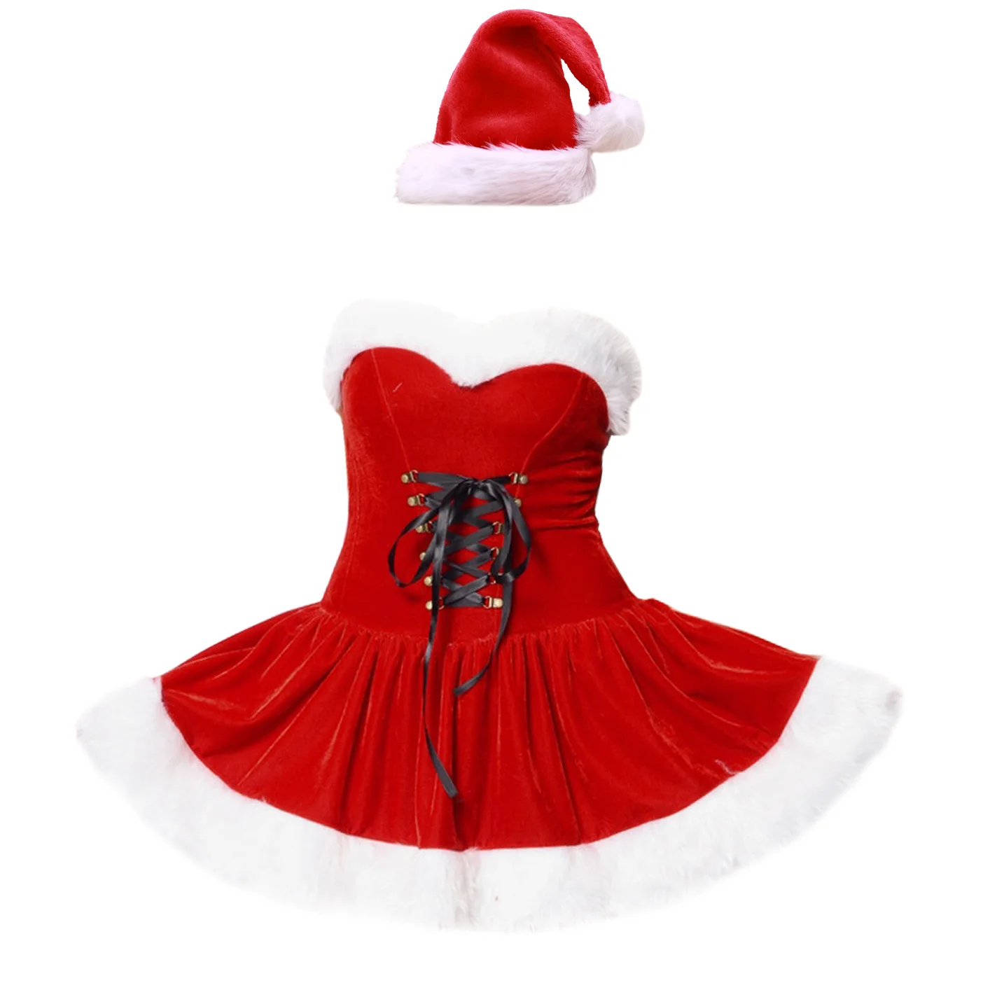Mini-Robe Bustier Mère Noël Sexy en Velours avec Bonnet – photo 8