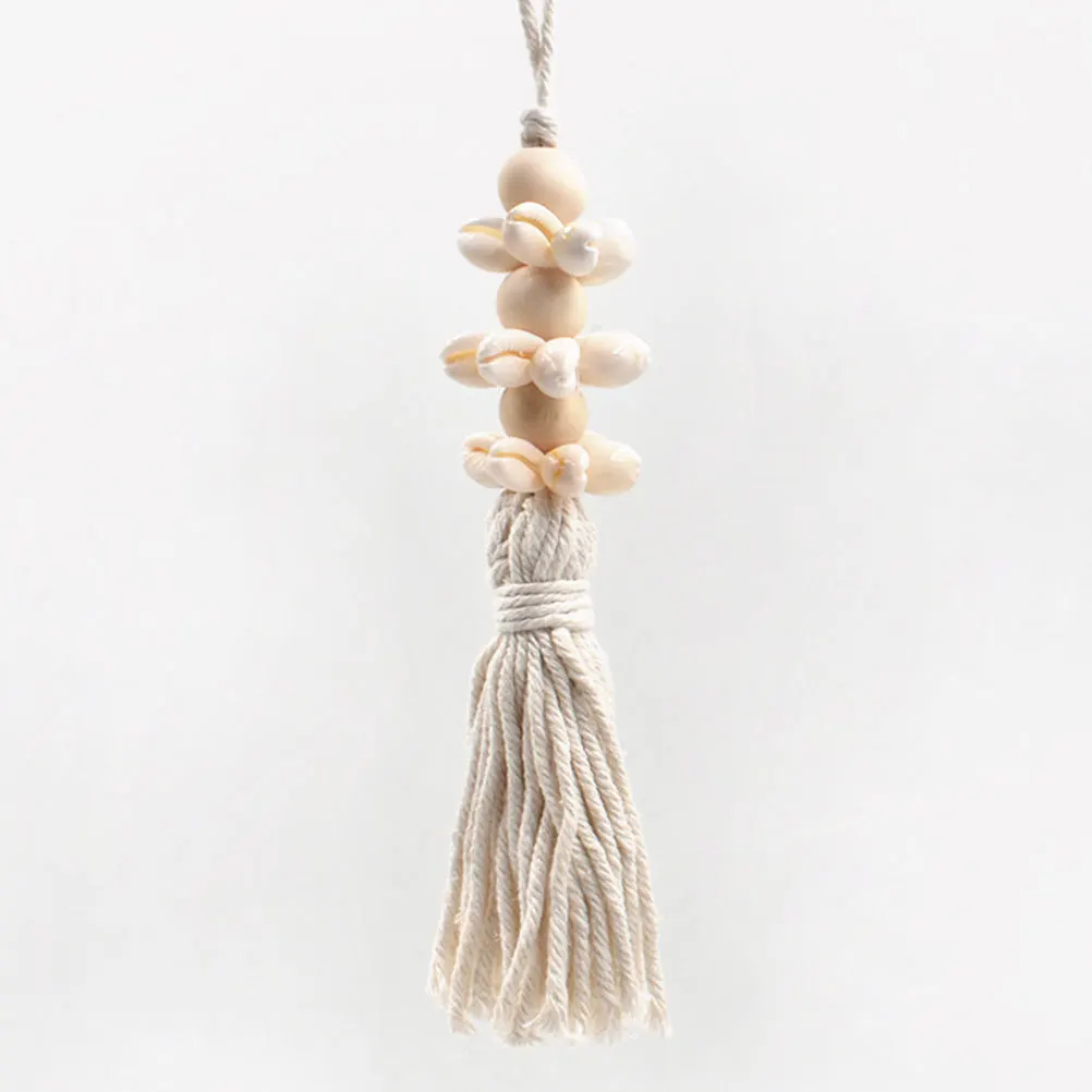 

Bohemian Wooden Beads Pendant Cotton Tassel Rustic Wall Hanging Farmhouse Decor Seashell Rustic Decoration Tassels for Crafts