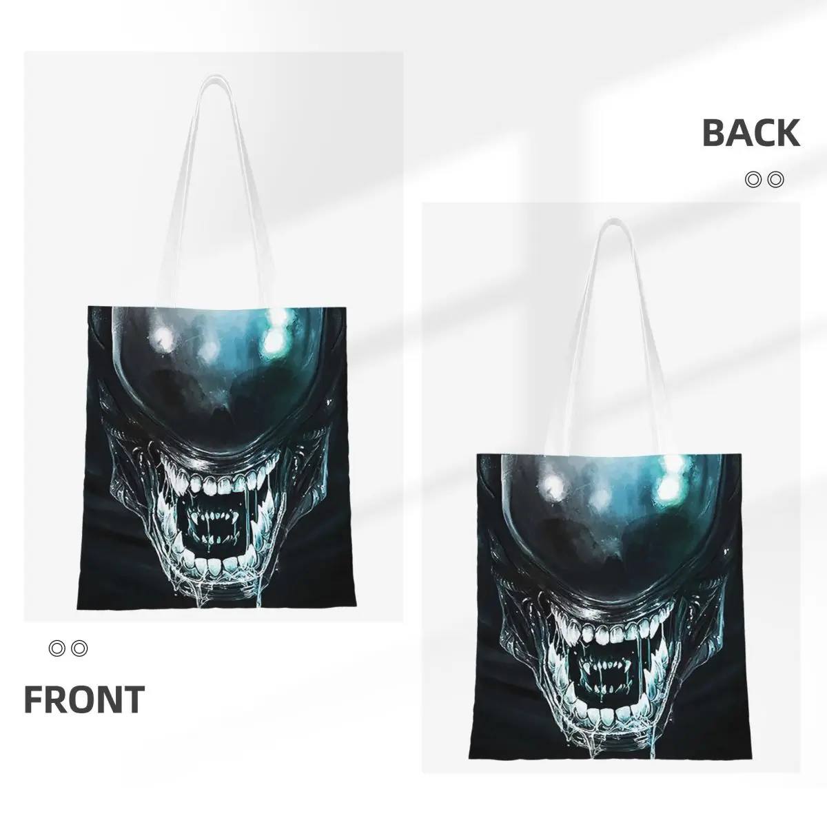 Xenomorph Alien Shopping Bags Women Canvas The Tote Bag Folding Girls Shoulder Tote Travel Handbag