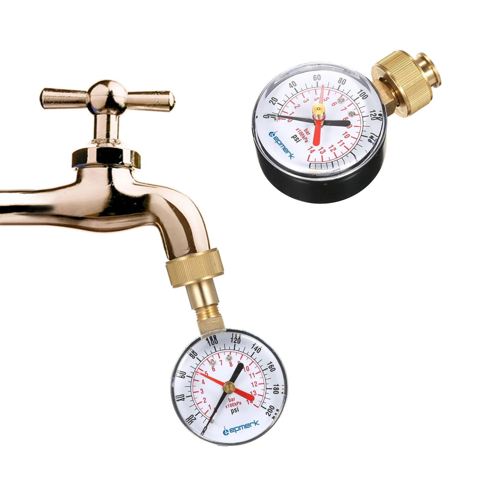 Lepmerk 2- 1/2'' Pressure Gauge Water Pressure Test Gauge 3/4'' Female Hose Thread 0-200 PSI with Red Pointer Pressure Gauge