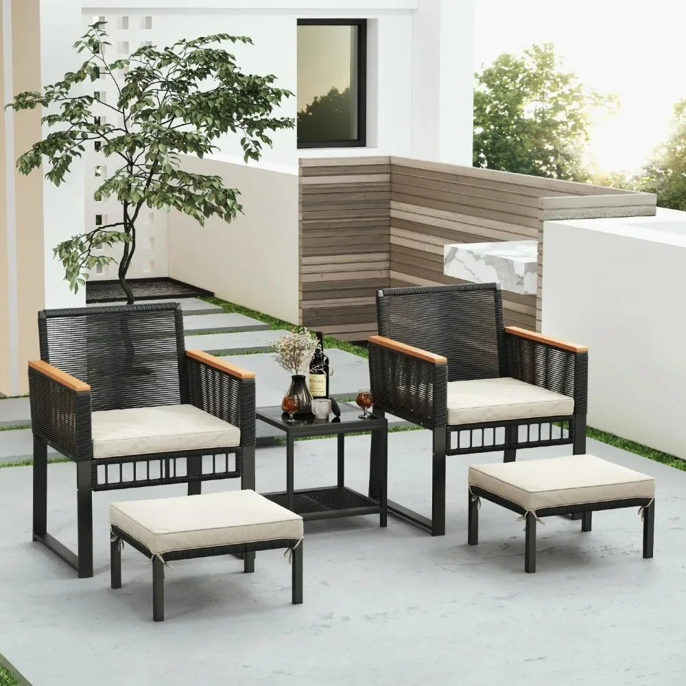 Outdoor Furniture Sets 5 piece Outdoor Patio Furniture Set with Table & Ottoman Patios Chairs Set of 2 Wicker Patio Sets Patios