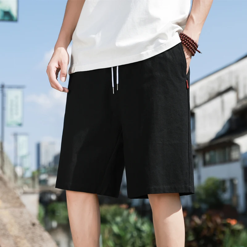 Men Shorts 2026 Summer Light Thin Breathable Linen Pure Cotton Solid Short Pants Lace Up Loose Casual Gym Shorts Men Clothing