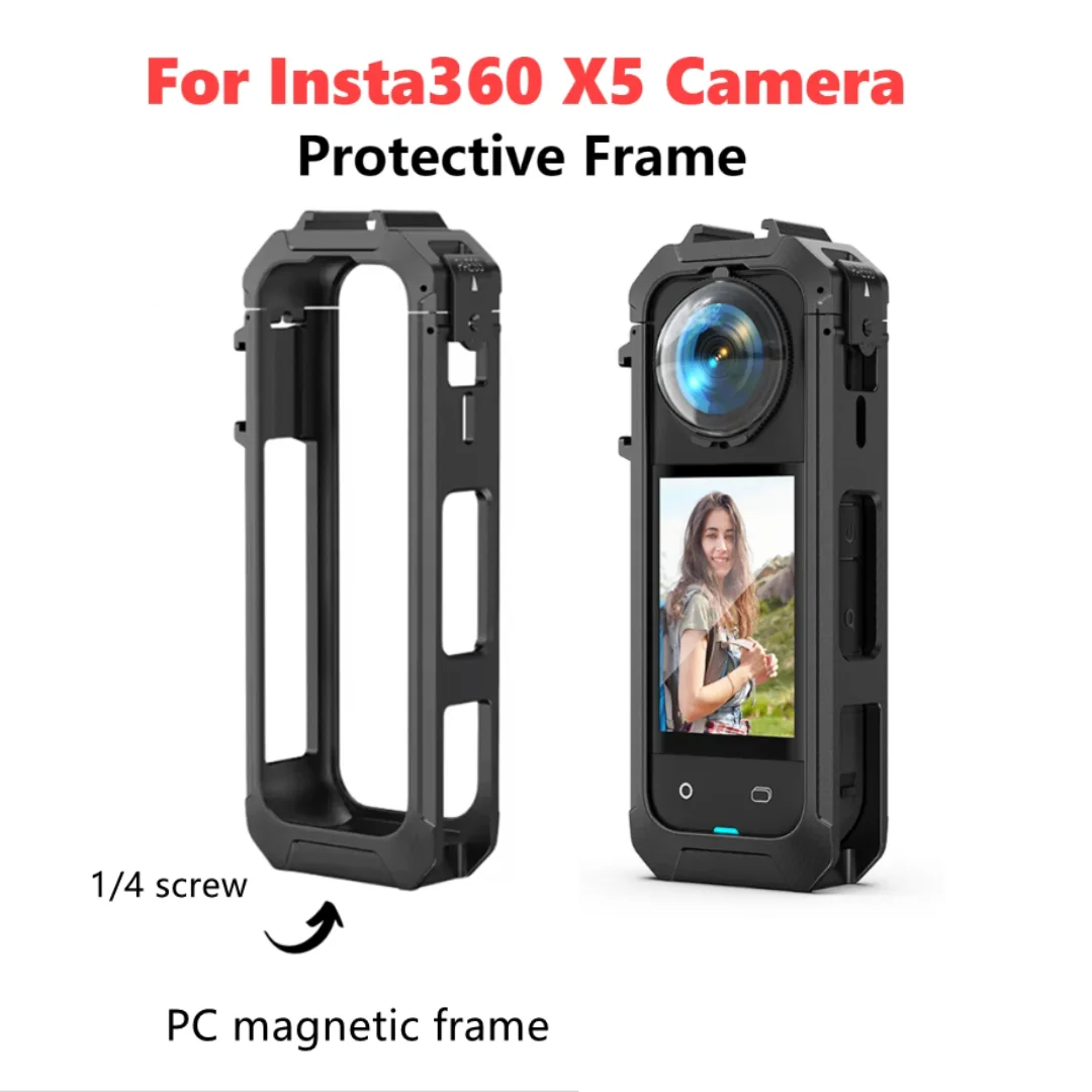 

PC Magnetic Frame Cover for Insta360 X5 Rabbit Cage with cold shoes Panoramic Expansion Border Protective Case Accessories