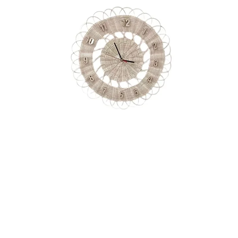 Handmade Rattan Wall Clock Silent Digital Timepiece Simple Decor for Living Room Bedroom Home Hotel Hanging Ornament