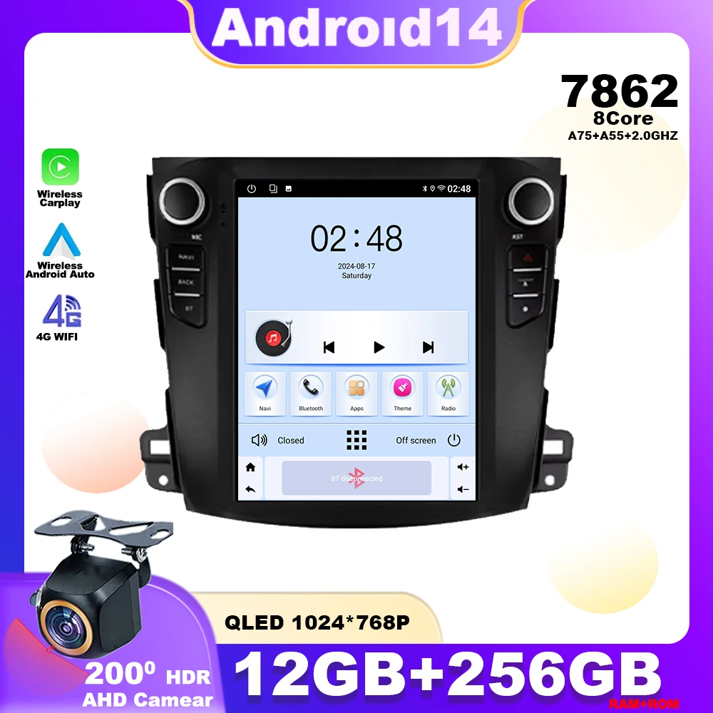 9.7 inch Android 14 For Mitsubishi Outlander Xl 2 2008-2011 Car Radio Multimedia Video Player Navigation GPS Screen HDR Carplay