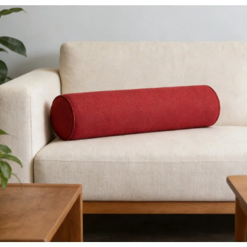 

Однотонная цилиндрическая подушка для поясницы из хлопка и льна, со съемным чехлом, моющаяся, для офиса, дивана, кровати