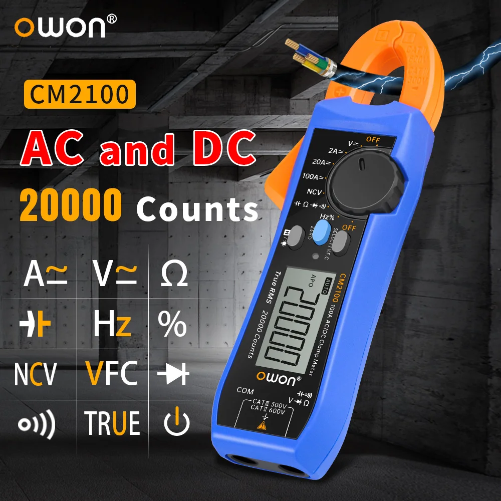 OWON Digital Multimeter CM2100 CM2100B High-Precision 20000 Count AC/DC Current Clamp Tester True RMS VFC Diode Portable Ammeter