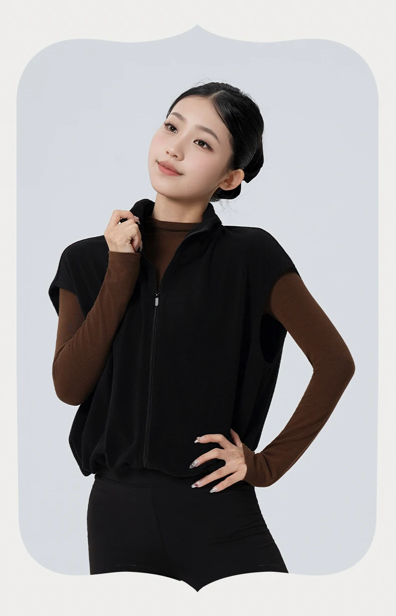 Warme Tanzweste für Damen, mit Fleece gefüttertes Ballett-Übungsoberteil für erwachsene Frauen, Herbst-Winter-Tanzbekleidung, lässiger Rollkragenmantel – Detail 14