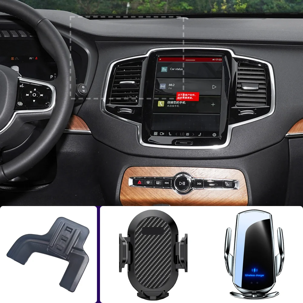 Car Phone Holder For Volvo XC90 2015 2016 2017 2018 2019 2020-2024 Mobile Phone Mounts Car Wireless Charging Special Fixed Base