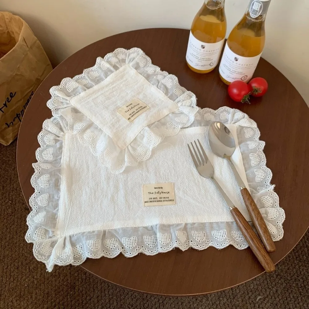 Lace Ruffle Design Lace Ruffle Placemats Cotton Fabric Soft Texture Cotton Table Napkins Wedding Decoration Style Flounced Edges