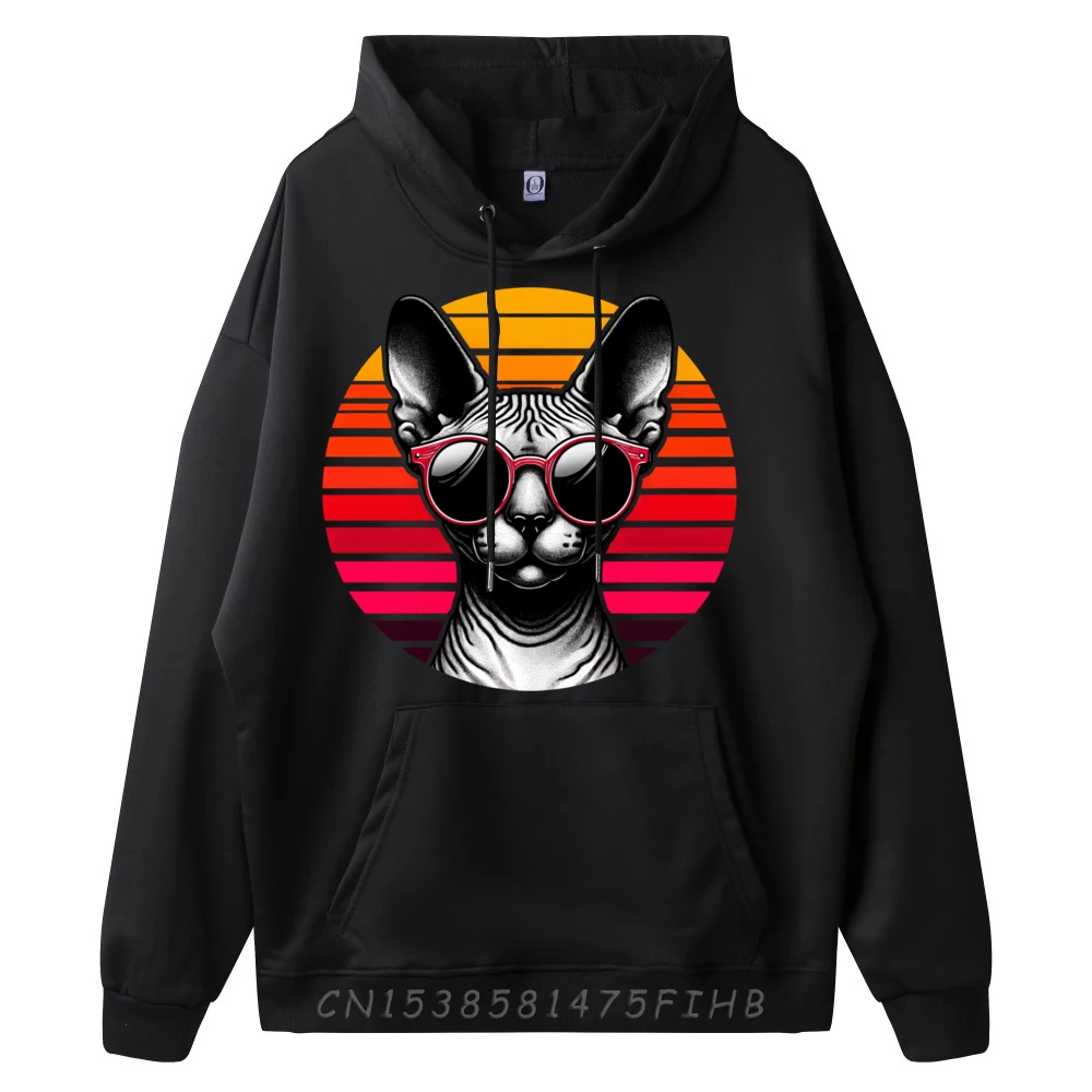 Sphynx Cat Retro Vintage Sunset Sunglasses 70s Oversized Hoodie Men's Polyester Sweater Funny