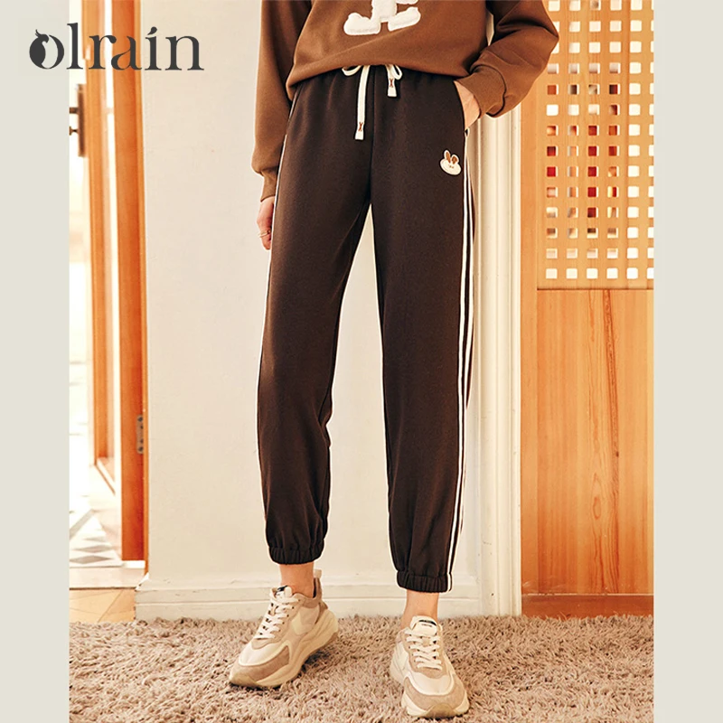OLrain Women's Fleece Lined Pants 2026 Winter French Style High Waist Straight Leg Cuffed Ankle Casual Sweatpants O22DK66889