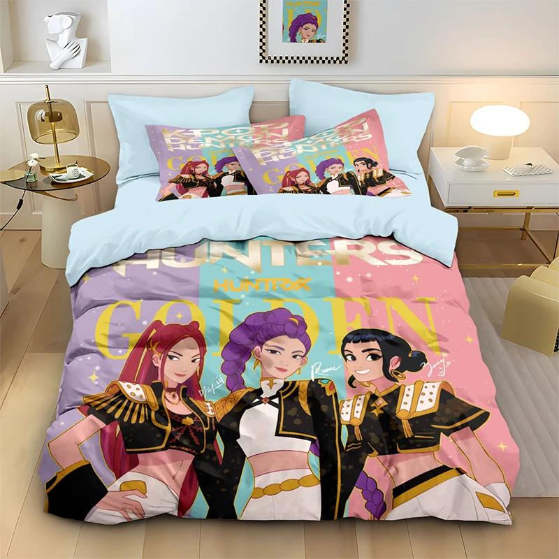 K-Pop Bedding 3pcs Set Demon Hunters Themed  other side Print Polyester Student Dormitory Duvet Cover Boys Girls Gift