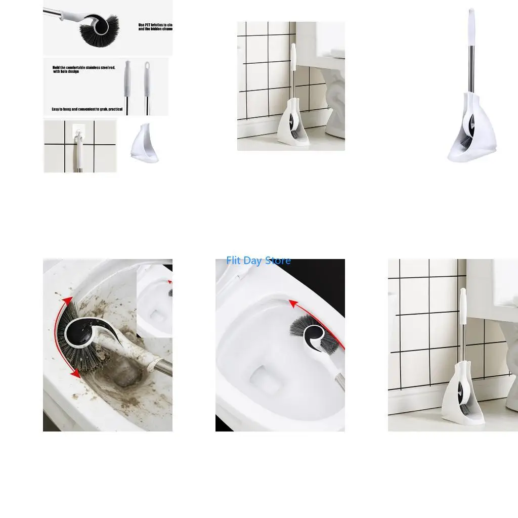 F92C Plastic Toilet Brush Set Includes Base Ergonomic Handle for Easy Storage Drying