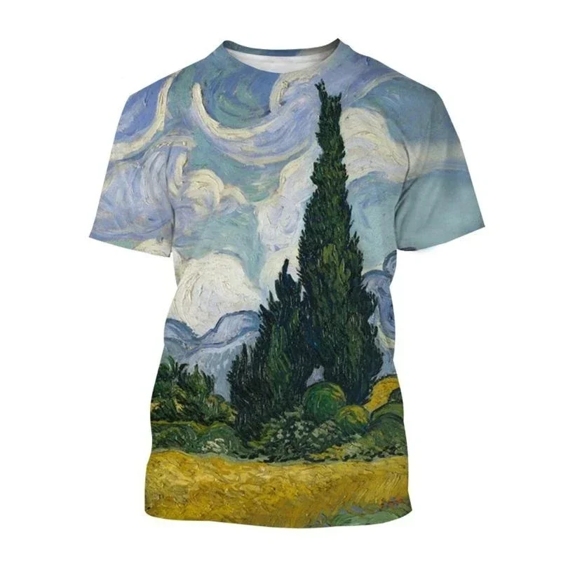 2024 Summer New Sunflower Pattern T-shirt Van Gogh Art 3D Printed T-shirt Large Size Relaxed Comfortable Breathable Fashion Top