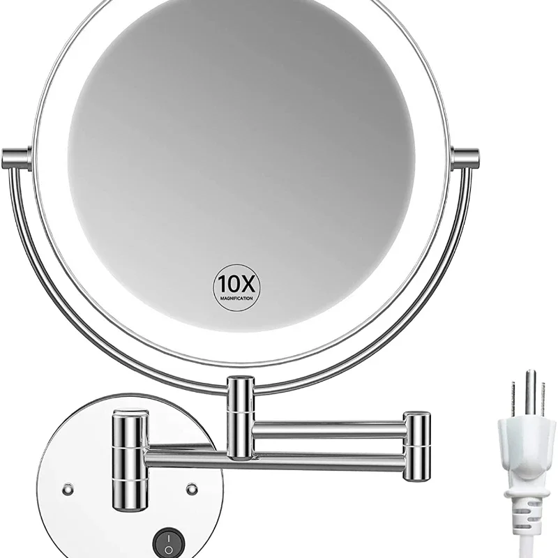 

9" LED Wall Mounted Extendable Double Sided Lighted 10X Magnifying Makeup Vanity Mirror Powered by Plug