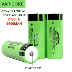 VariCore New 3.7V 26650A 5000mA Li-ion Battery Rechargeable batteries Discharger 20A Power battery+Pointed Tip for Flashlight