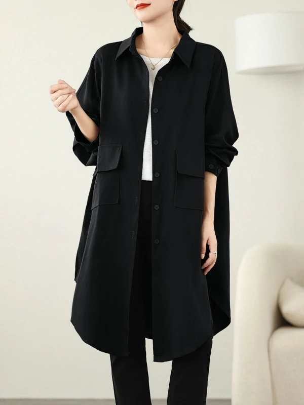 

Весенне-осеннее женское пальто средней длины, тонкая верхняя одежда, модное, универсальное, больших размеров, с воротником, на пуговицах, повседневное