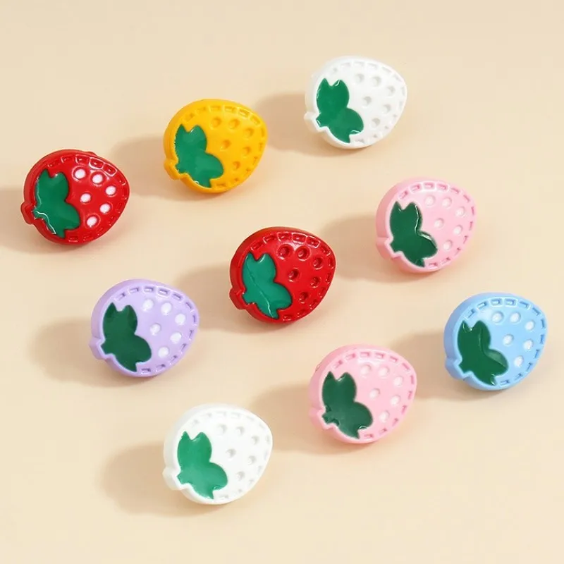 10pcs Resin Strawberry Buttons Colorful Cartoon Candy Color Fruit Buttons for Children Sweater Cardigan Shirt Coat Decor Sewing