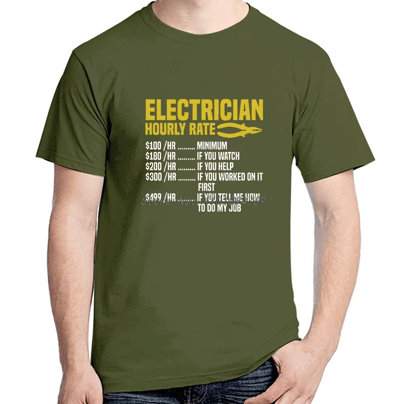 Funny Electrician Graphic T Shirts Electrician Hourly Rate Tee Tops Round Neck Short-Sleeve Tshirt Casual Mens Print T Shirt