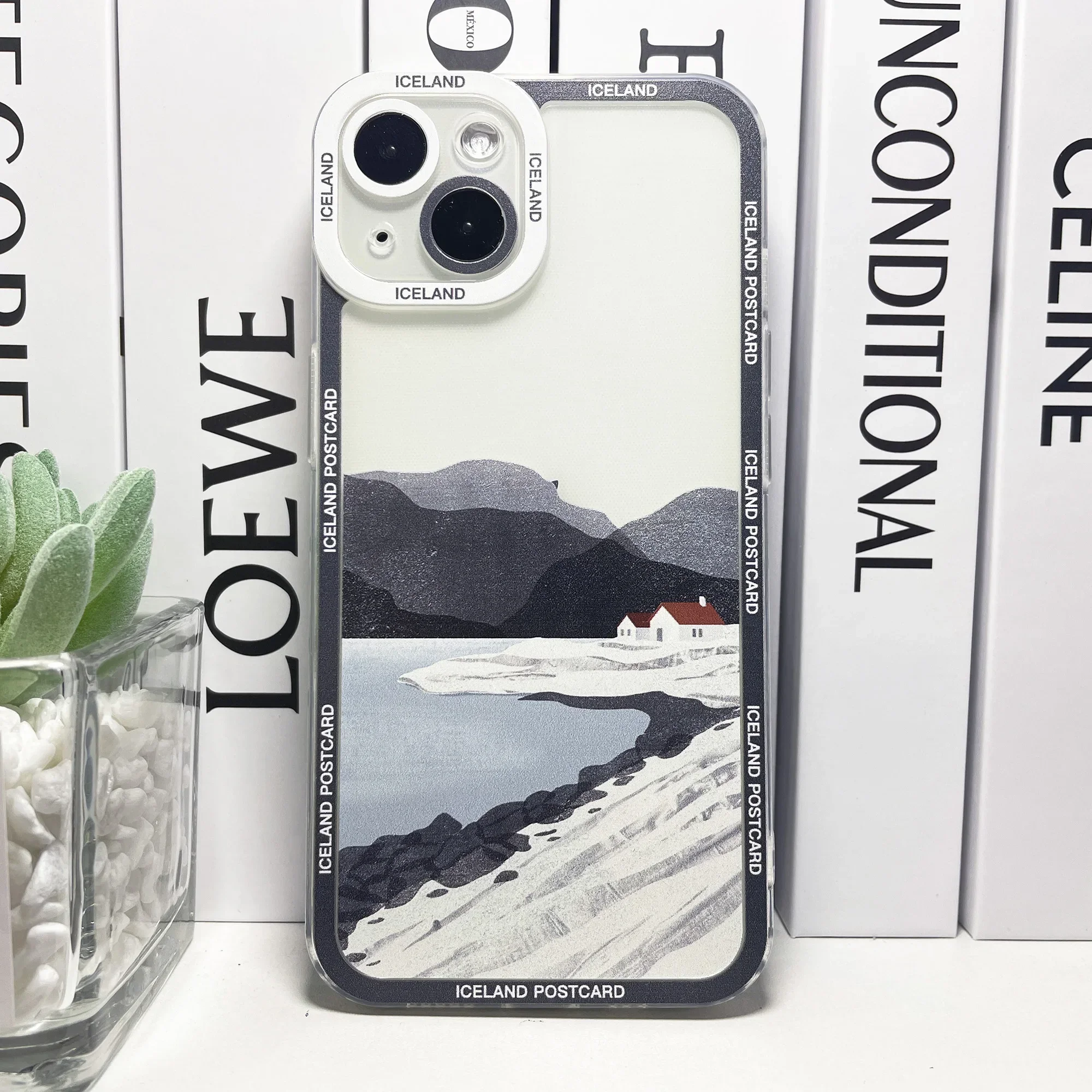 Iceland Mountain Sea House Illustration Silicone Phone Case For iPhone 16 15 14 13 12 11 Pro Max Mini Plus Soft Cover