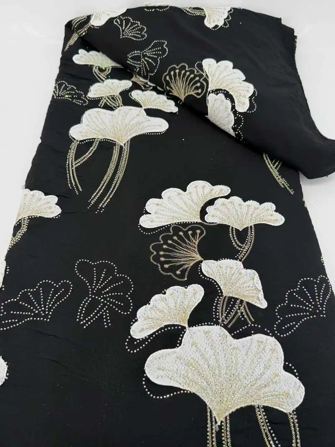 

black African Nigerian High-End Stones Embroidery Lace with Groom French Chiffon Fabric for Sewing Women's Wedding Party Dresses