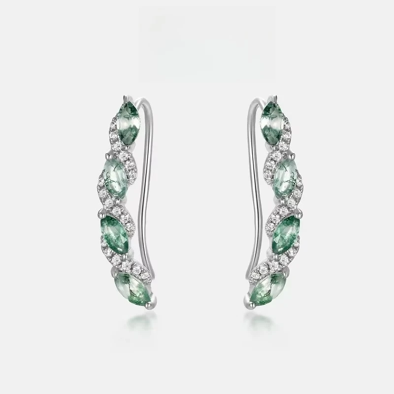 

Персонализированные женские серьги из натурального агата S925, посеребренные серьги из 18-каратного золота PT950, платиновые серьги с агатом и травой