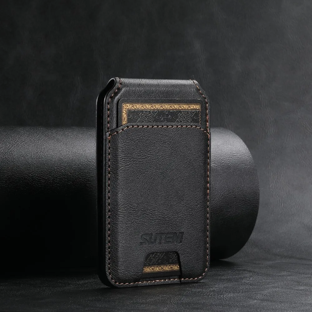 حقيبة هاتف مغناطيسية من الجلد Magsafe ، حامل الهاتف المحمول ، محفظة بطاقة الائتمان ، غطاء حافظة لهاتف iPhone 15 و 14 و 13 و 12 Pro Max ، Plus ، Mini