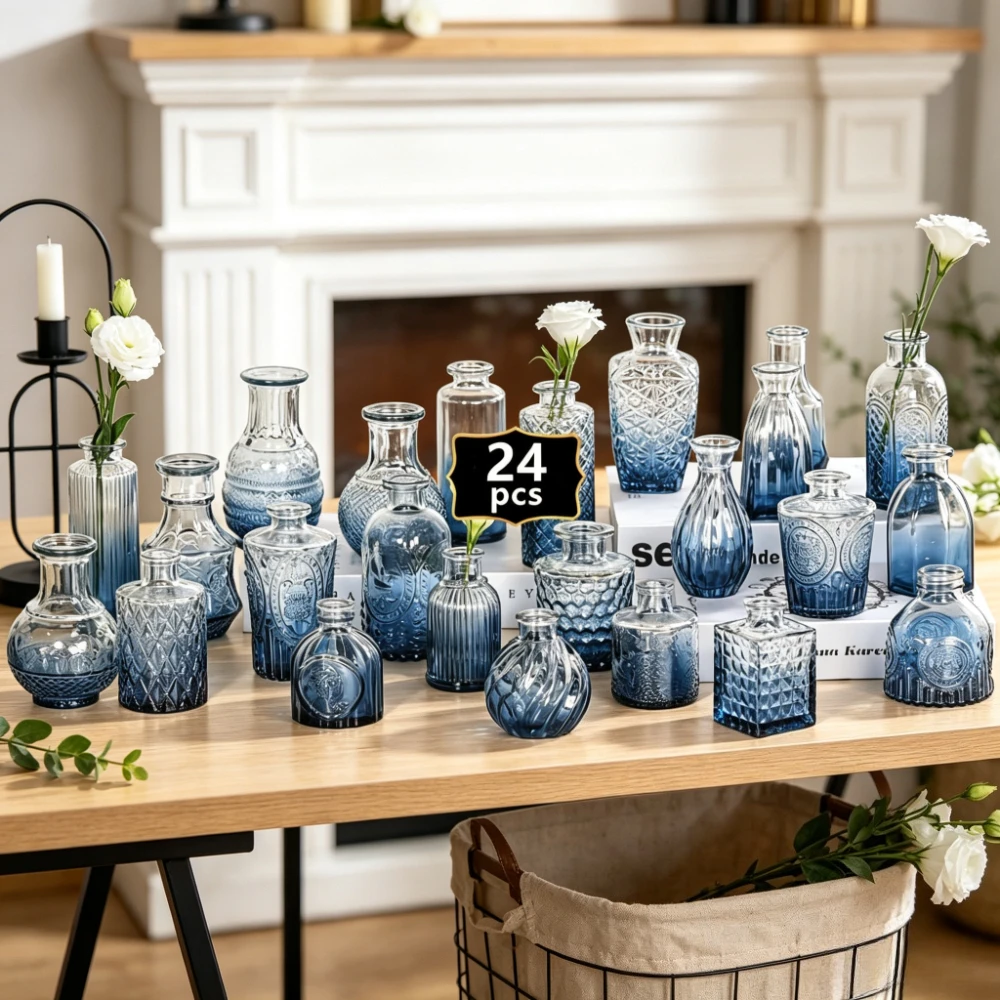 French Style Gradient Glass Bud Vases Hydroponic Flower Container Small Reed Diffuser Modern Home Wedding Centerpiece Decor