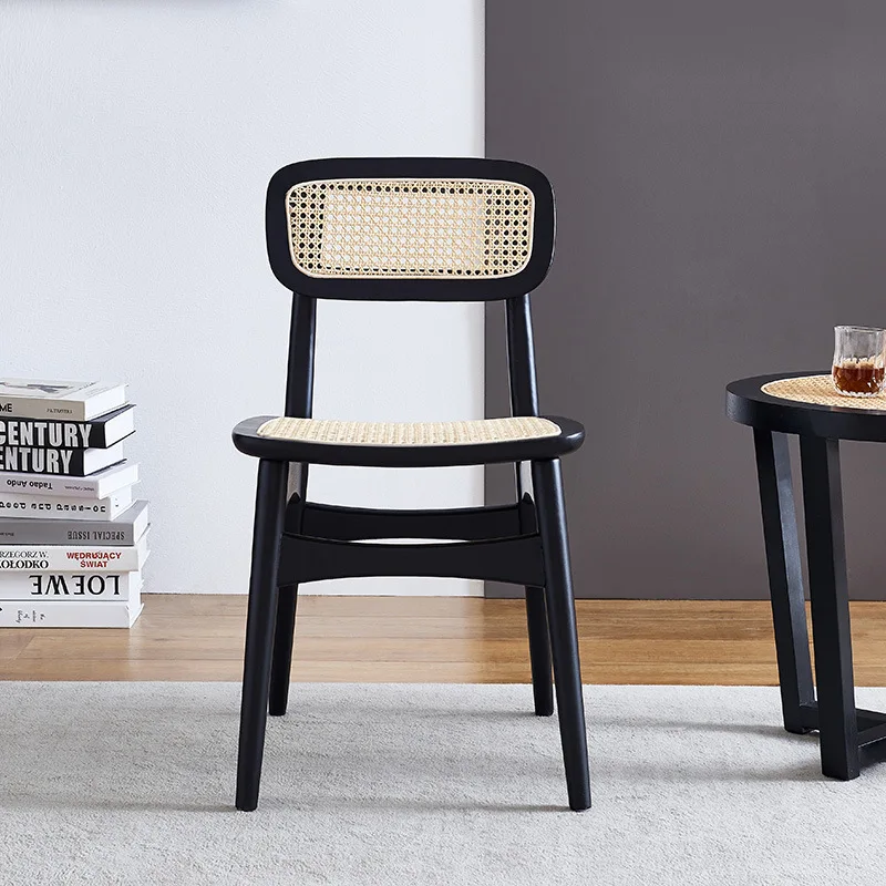 Modern Simple Solid Wood Dining Chair Homestay Cafe Restaurant Reception and Negotiation Dining Chair Indonesian Rattan