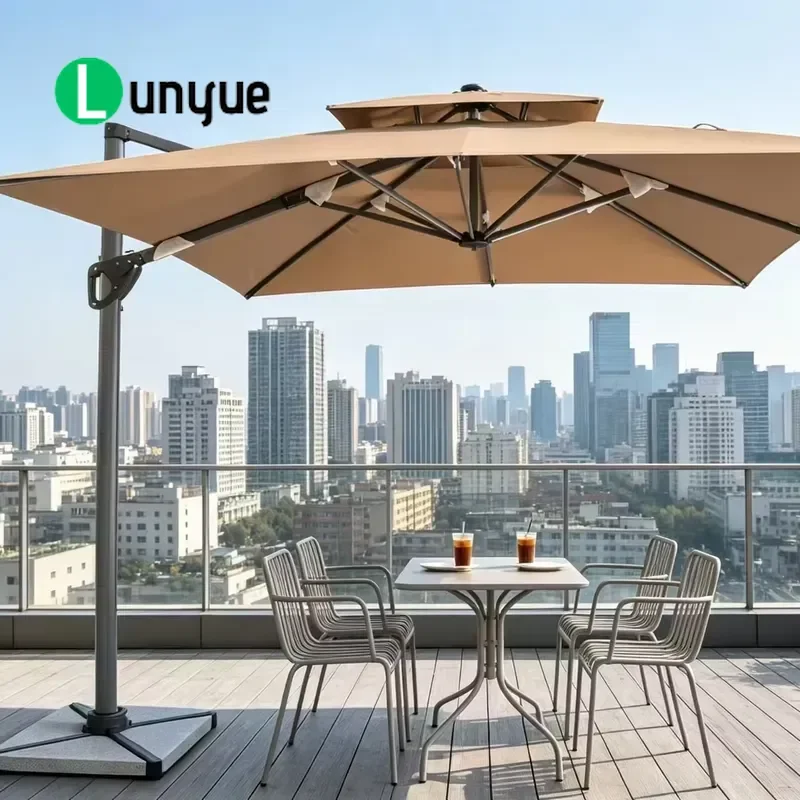 Large Outdoor Double Pole Roman Parasol Commercial Grade Patio Umbrella for Villa Garden Courtyard Sunshade Heavy Duty