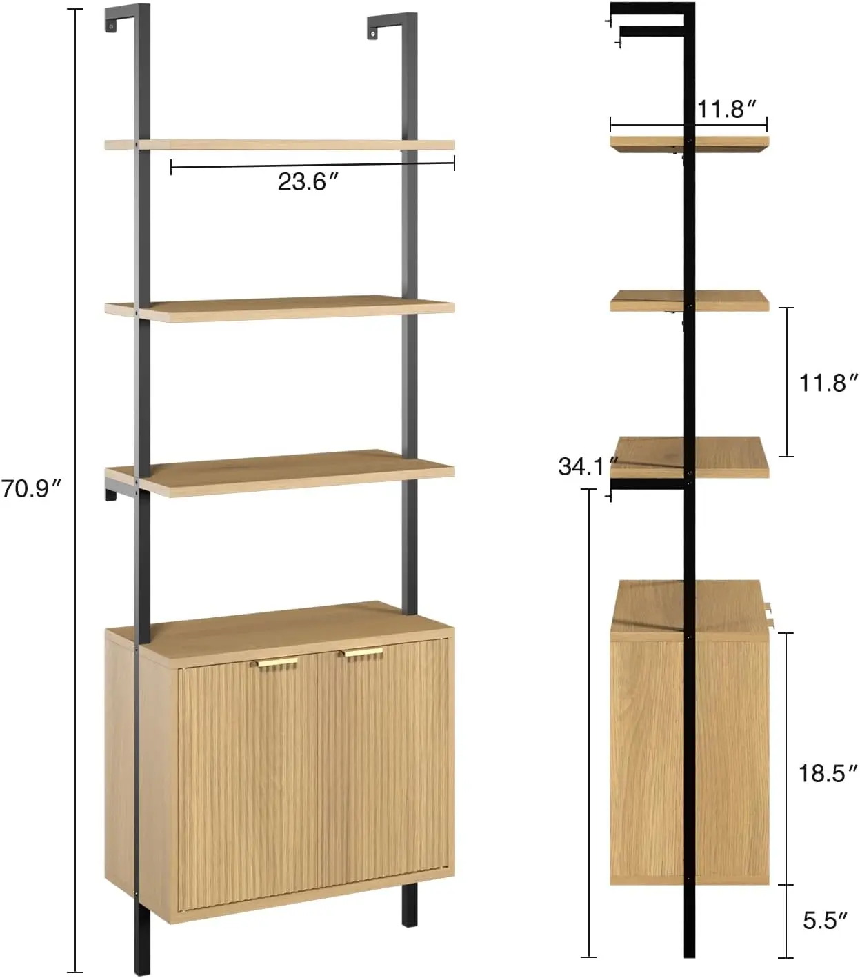 Set Of 2 Ladder Bookshelf With Cabinet, 71